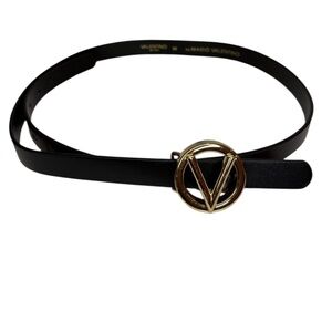 Mario Valentino Black Leather Belt with Gold Buckle Women’s Medium NWOT